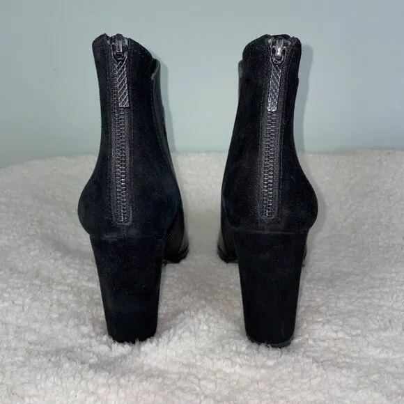 Donald J Pliner Black Leather and Suede Heeled Ankle Boots Booties Size 11 EUC