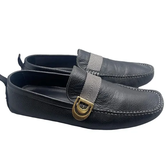 Donald J. Pliner Black Leather Loafers with Gold Buckle Size 10.5