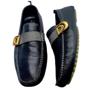 Donald J. Pliner Black Leather Loafers with Gold Buckle Size 10.5