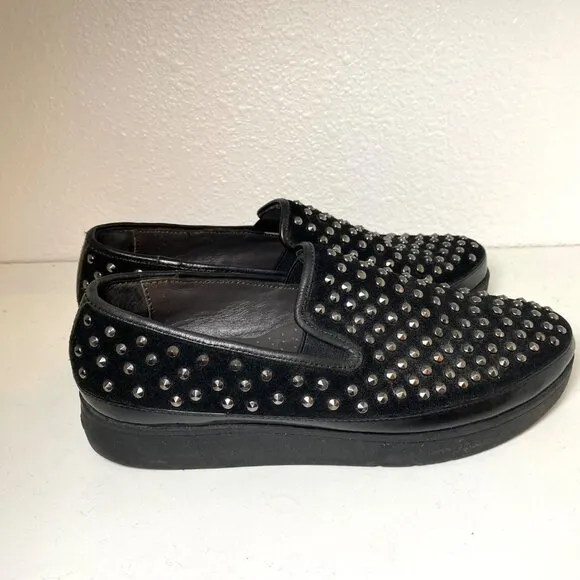 Donald J. Pliner Mickey Studded Platform Chunky Platform Loafers Black Suede