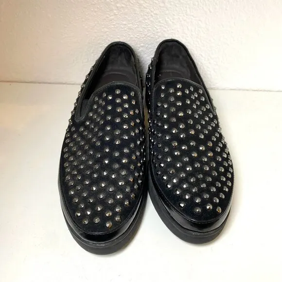 Donald J. Pliner Mickey Studded Platform Chunky Platform Loafers Black Suede