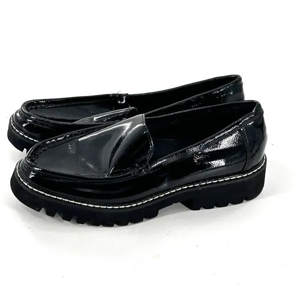 Donald Pliner Hope Patent Leather Loafers 8 Black NWOT Lug Platform Flat Comfort