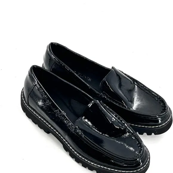 Donald Pliner Hope Patent Leather Loafers 8 Black NWOT Lug Platform Flat Comfort