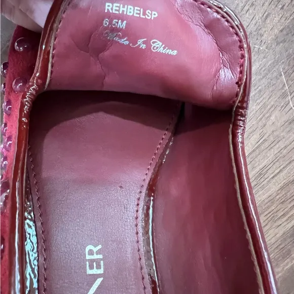 Donald Pliner Rehbel 3 Suede Embellished Loafers in Bull's blood Red. Size 6.5