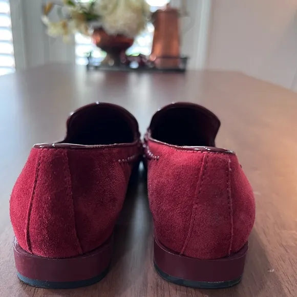 Donald Pliner Rehbel 3 Suede Embellished Loafers in Bull's blood Red. Size 6.5