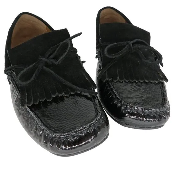 DONALD PLINER Women's Black Leather &amp; Suede 'Breezy' Fringe Loafers Size 8.5M