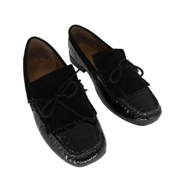 DONALD PLINER Women's Black Leather &amp; Suede 'Breezy' Fringe Loafers Size 8.5M