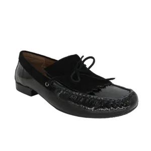 DONALD PLINER Women's Black Leather &amp; Suede 'Breezy' Fringe Loafers Size 8.5M