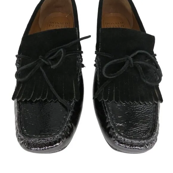 DONALD PLINER Women's Black Leather &amp; Suede 'Breezy' Fringe Loafers Size 8.5M