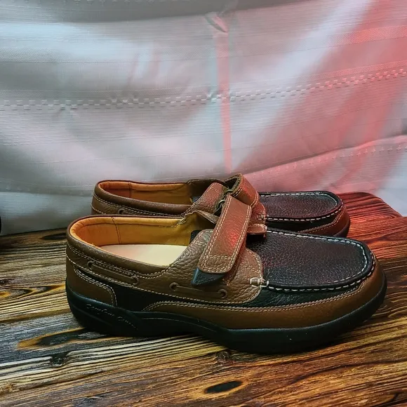 Dr. Comfort Mike Brown and Black Leather Hook and Loop Loafers Mens Size 12W
