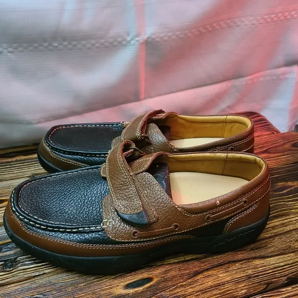 Dr. Comfort Mike Brown and Black Leather Hook and Loop Loafers Mens Size 12W