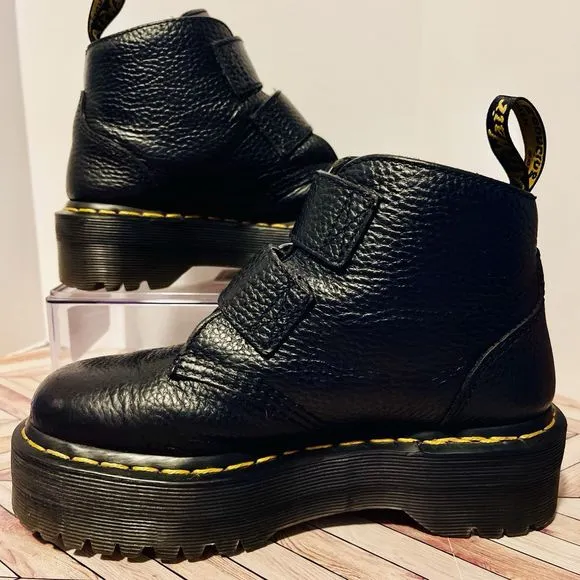 Dr Martens DEVON HEART Black Leather Platform Boots Women's 5 EU 6 Pebbled Ankle