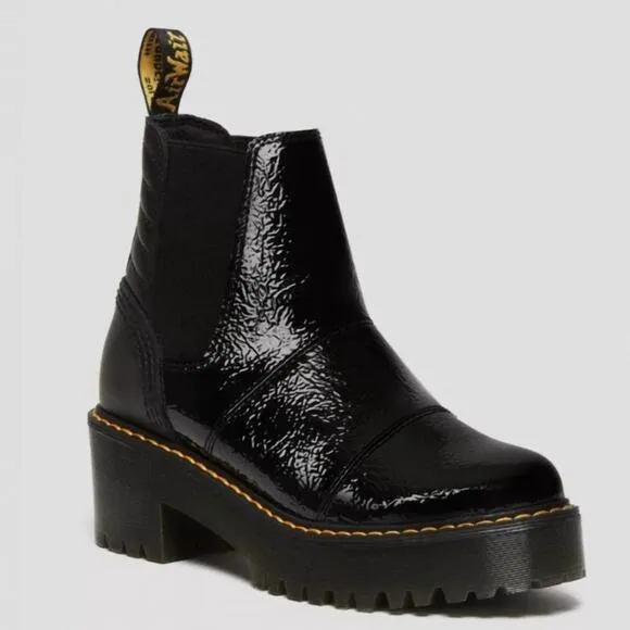 Dr. Martens Rozalie Distressed Patent leather Chelsea heeled Goth Grunge boots 8
