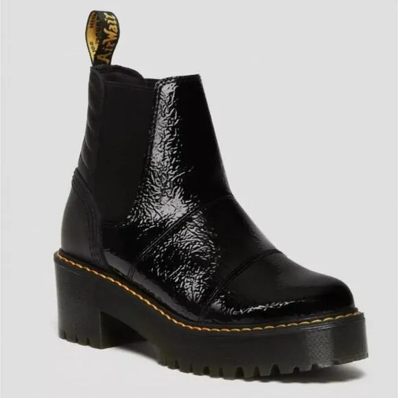 Dr. Martens Rozalie Distressed Patent leather Chelsea heeled Goth Grunge boots 8