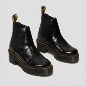 Dr. Martens Rozalie Distressed Patent leather Chelsea heeled Goth Grunge boots 8