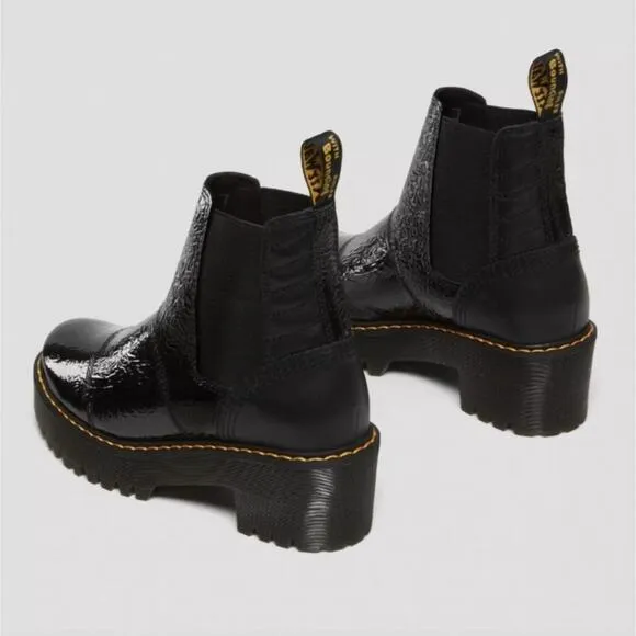 Dr. Martens Rozalie Distressed Patent leather Chelsea heeled Goth Grunge boots 8