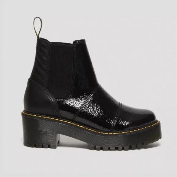 Dr. Martens Rozalie Distressed Patent leather Chelsea heeled Goth Grunge boots 8