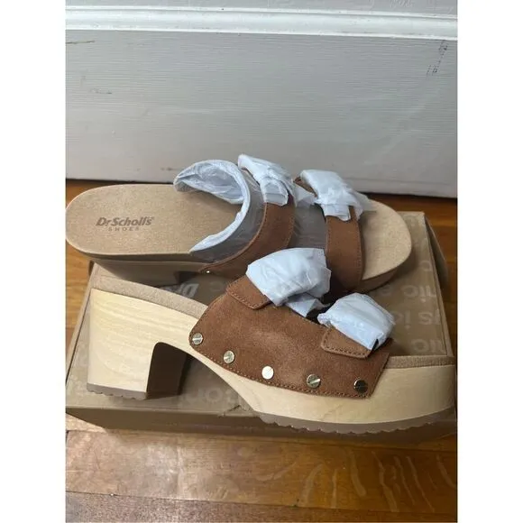 Dr. Scholl's Women's Original Vibe Platform Slide Sandal Honey Brown Leather NIB