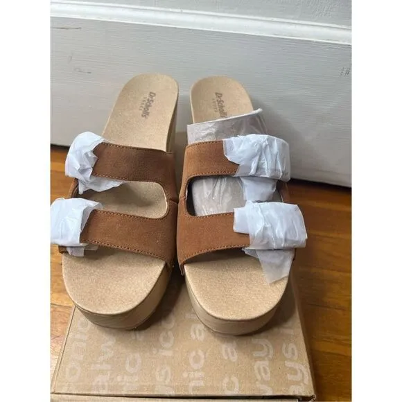 Dr. Scholl's Women's Original Vibe Platform Slide Sandal Honey Brown Leather NIB