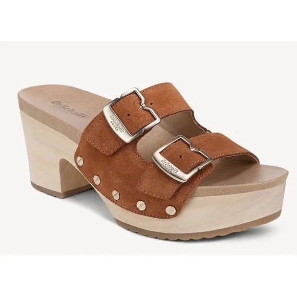 Dr. Scholl's Women's Original Vibe Platform Slide Sandal Honey Brown Leather NIB