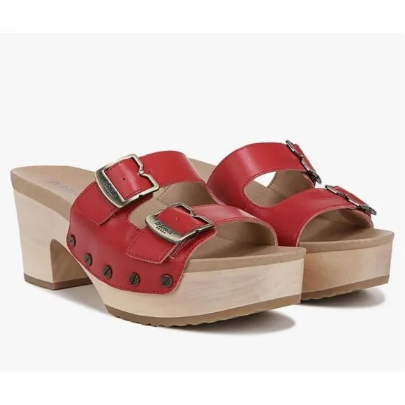 Dr. Scholl's Women's Original Vibe Platform Slide Sandal Red Leather NIB Size 6M