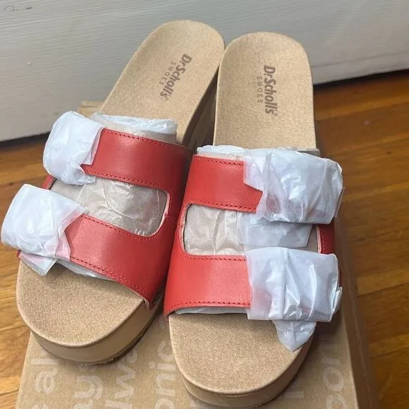 Dr. Scholl's Women's Original Vibe Platform Slide Sandal Red Leather NIB Size 6M