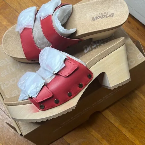 Dr. Scholl's Women's Original Vibe Platform Slide Sandal Red Leather NIB Size 6M