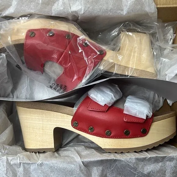 Dr. Scholl's Women's Original Vibe Platform Slide Sandal Red Leather NIB Size 6M