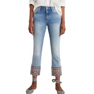 Driftwood Colette Embroidered Southwest Raw Hem Mid-Rise Slim Straight Jeans 25