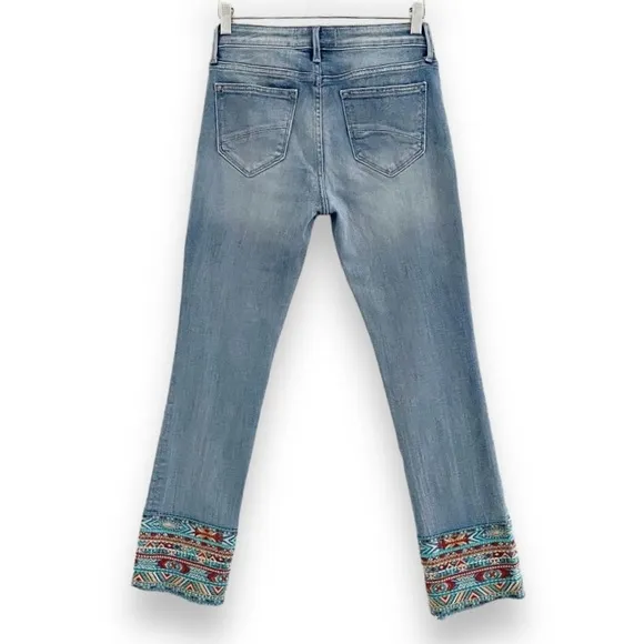 Driftwood Colette Embroidered Southwest Raw Hem Mid-Rise Slim Straight Jeans 25