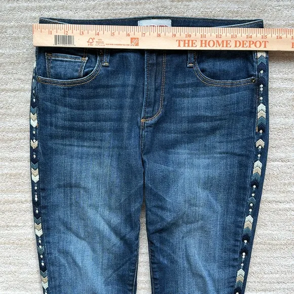 Driftwood Jackie Chevron Embroidered Boho Raw Edge Hem Skinny Jeans Size 28