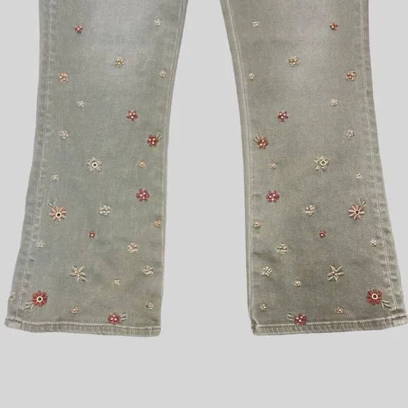 Driftwood Jeans Women 30 Green Floral Embroidered Crop Bootcut Western Denim