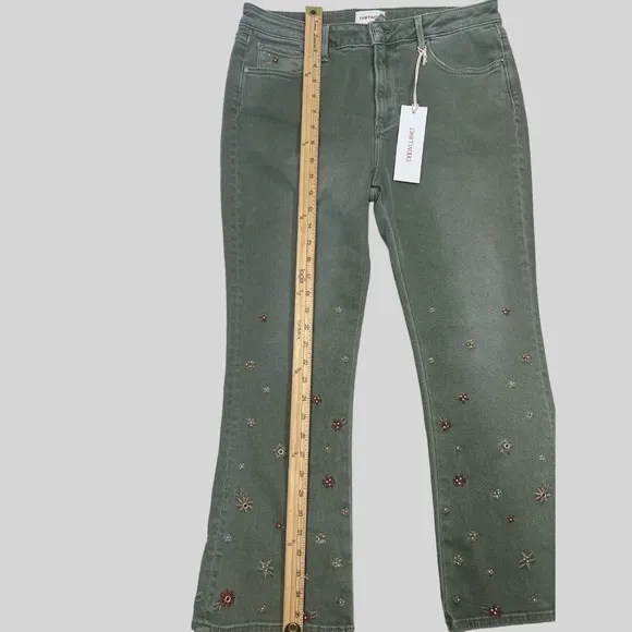 Driftwood Jeans Women 30 Green Floral Embroidered Crop Bootcut Western Denim