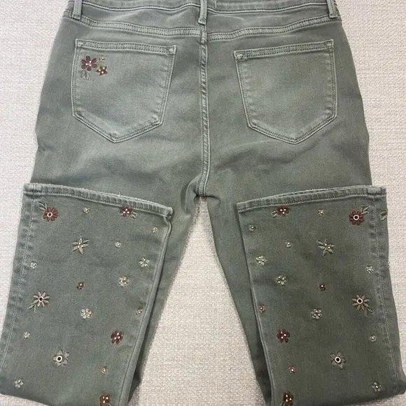 Driftwood Jeans Women 30 Green Floral Embroidered Crop Bootcut Western Denim