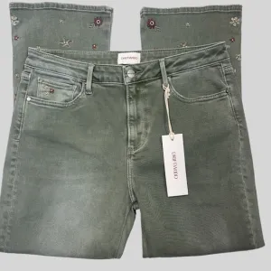Driftwood Jeans Women 30 Green Floral Embroidered Crop Bootcut Western Denim