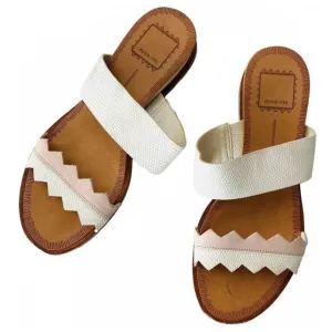 DV DOLCE VITA White Pink Zig Zag Leather Double Strap Sandals Slides Flats 6