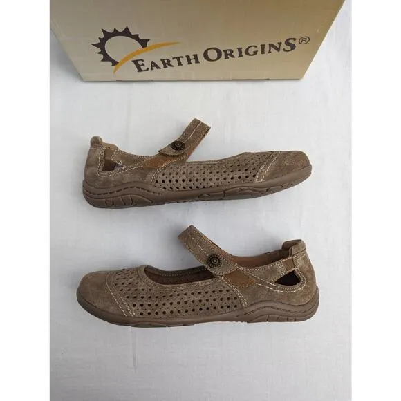 Earth Origins Flats Size 8 Mary Janes Suede Adjustable Strap Comfortable