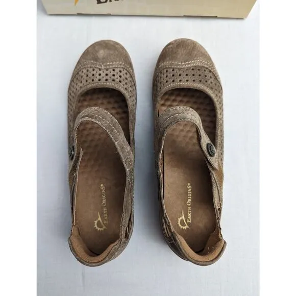 Earth Origins Flats Size 8 Mary Janes Suede Adjustable Strap Comfortable
