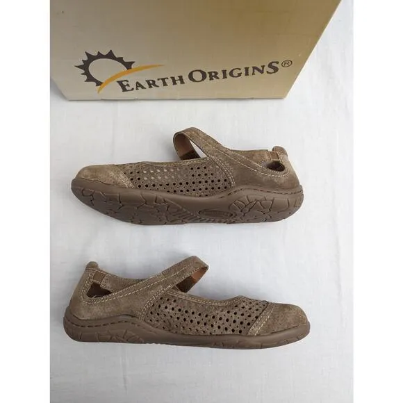 Earth Origins Flats Size 8 Mary Janes Suede Adjustable Strap Comfortable