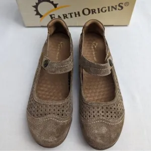 Earth Origins Flats Size 8 Mary Janes Suede Adjustable Strap Comfortable