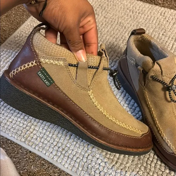 Eastland Tan and Brown Slip-On Loafers with Moccasin Stitching
