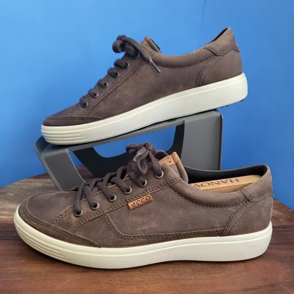Ecco Soft 7 Sneakers  Brown Leather Low Top Mens EU 41 US 7