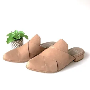 Eileen Fisher Bauer Tumbled Nubuck Mule Tan Leather Crisscross Flat Slide Size 6