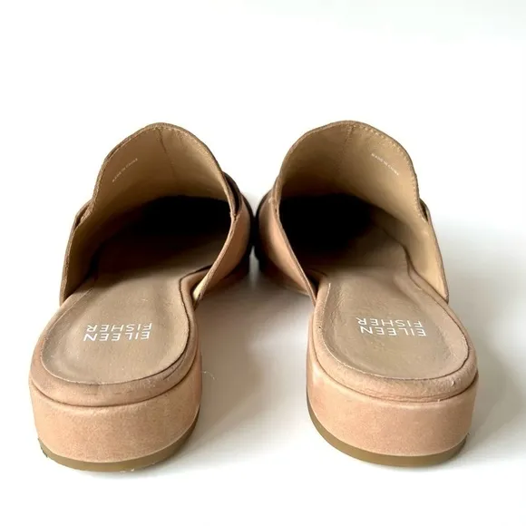 Eileen Fisher Bauer Tumbled Nubuck Mule Tan Leather Crisscross Flat Slide Size 6