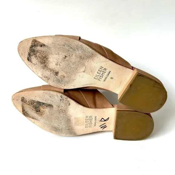 Eileen Fisher Bauer Tumbled Nubuck Mule Tan Leather Crisscross Flat Slide Size 6