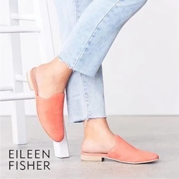 Eileen Fisher Bauer Tumbled Nubuck Mule Tan Leather Crisscross Flat Slide Size 6