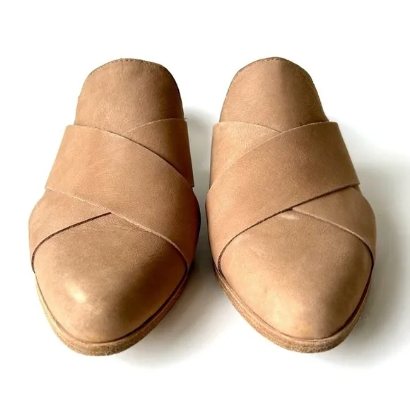 Eileen Fisher Bauer Tumbled Nubuck Mule Tan Leather Crisscross Flat Slide Size 6