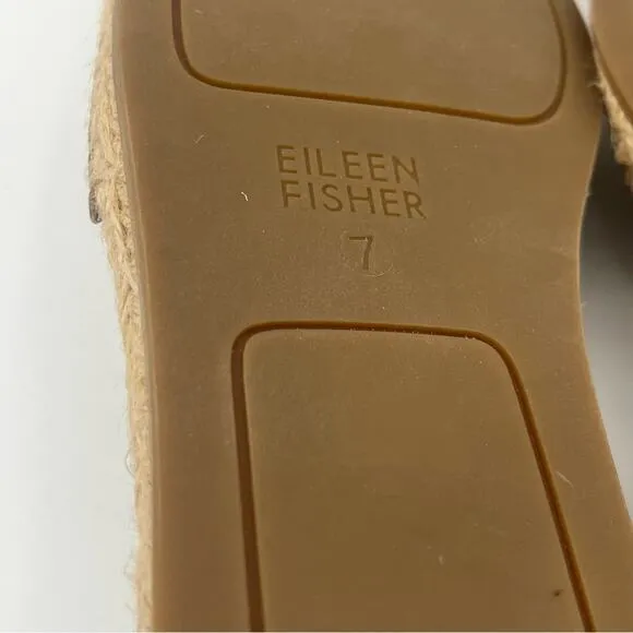 Eileen Fisher Coy leather Flats Espadrille taupe back Zip Ankle Strap Boho Sz 7