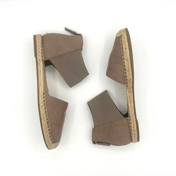 Eileen Fisher Coy leather Flats Espadrille taupe back Zip Ankle Strap Boho Sz 7