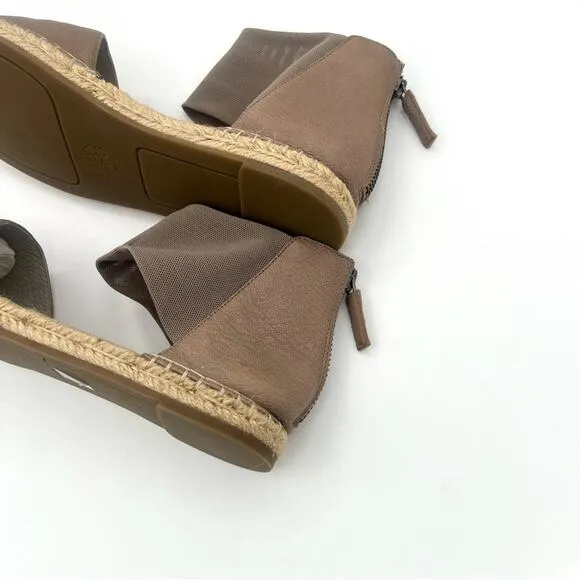 Eileen Fisher Coy leather Flats Espadrille taupe back Zip Ankle Strap Boho Sz 7